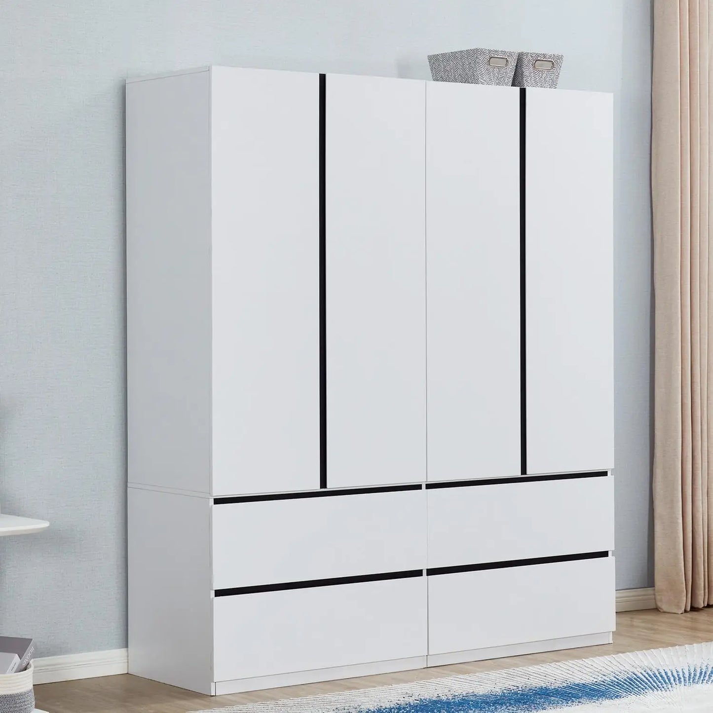 SARAI Modern 3-Door Wooden Wardrobe Armoire Closet Organizer