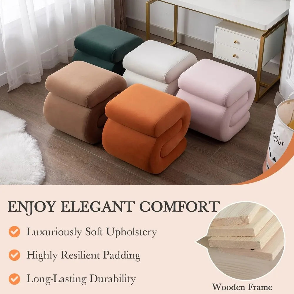 MACKENZIE Modern Velvet Upholstered Ottoman – S-Shape Foot Stool – 18.1" W
