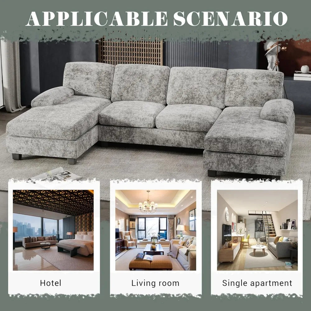 HAYDEN Modern U-Shaped Convertible Fabric Sectional Sofa – Sleeper Couch with Double Chaise | 110.2"W
