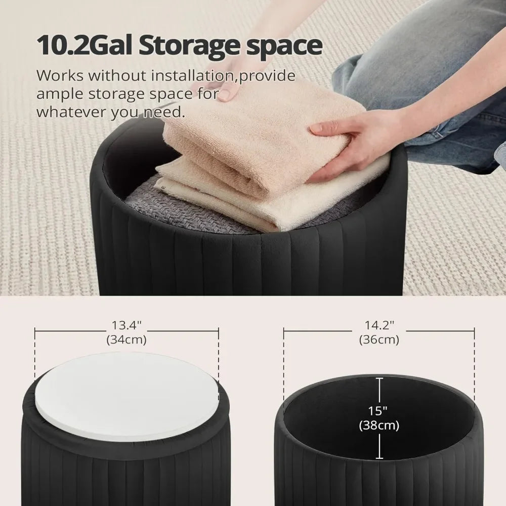 KENNEDY Round Velvet Upholstered Ottoman Set of 2 with Storage - 14.76" W