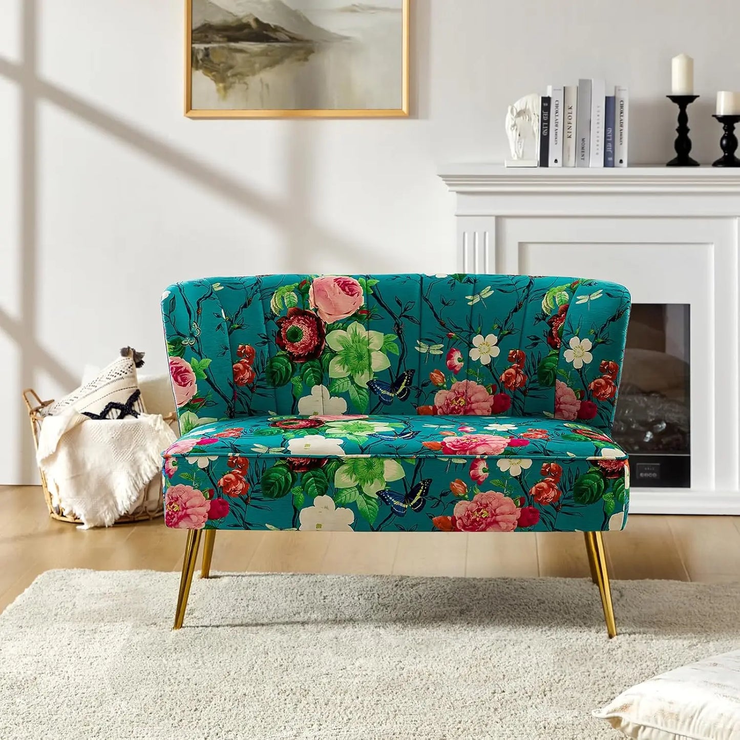 RUBY USA Loveseat Sofa – Modern Floral 2-Seat Armless Couch - 46.7" W