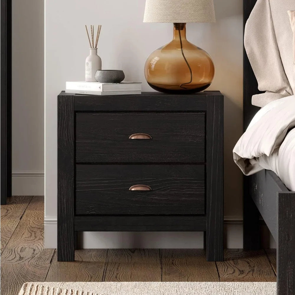 ITZEL Montauk Rustic 2-Drawer Solid Wood Nightstand - 24'' W