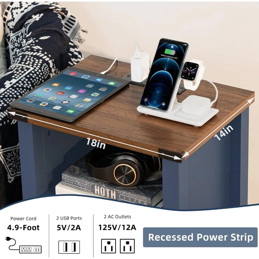 SERENA Farmhouse Nightstand Set of 2 with Charging Station - 18" Rustic Bedside Table with USB Ports & Storage