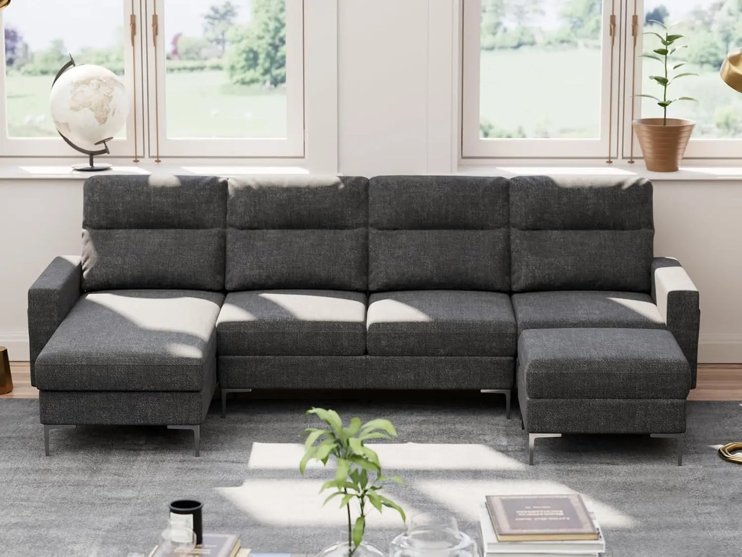 HAYDEN Modern U-Shaped Convertible Fabric Sectional Sofa – Sleeper Couch with Double Chaise | 110.2"W