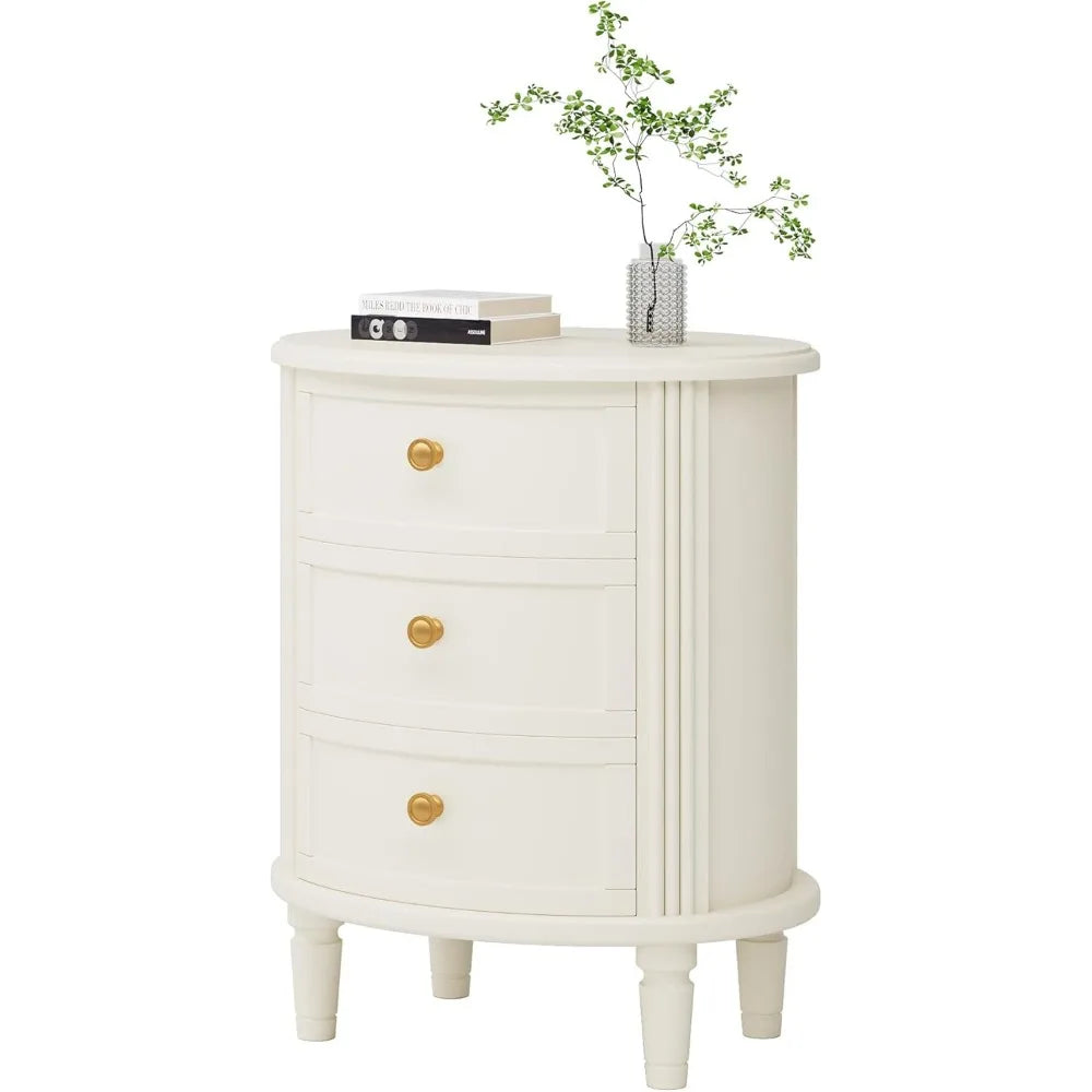 JOCELYN Oval Classic Wooden Nightstand with 3 Drawers - 19.68''