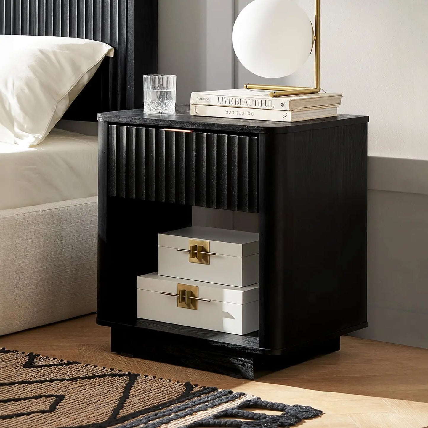 MADILYN Modern Farmhouse Nightstand - 21.6" Wide Bedside Table with Drawer & Storage