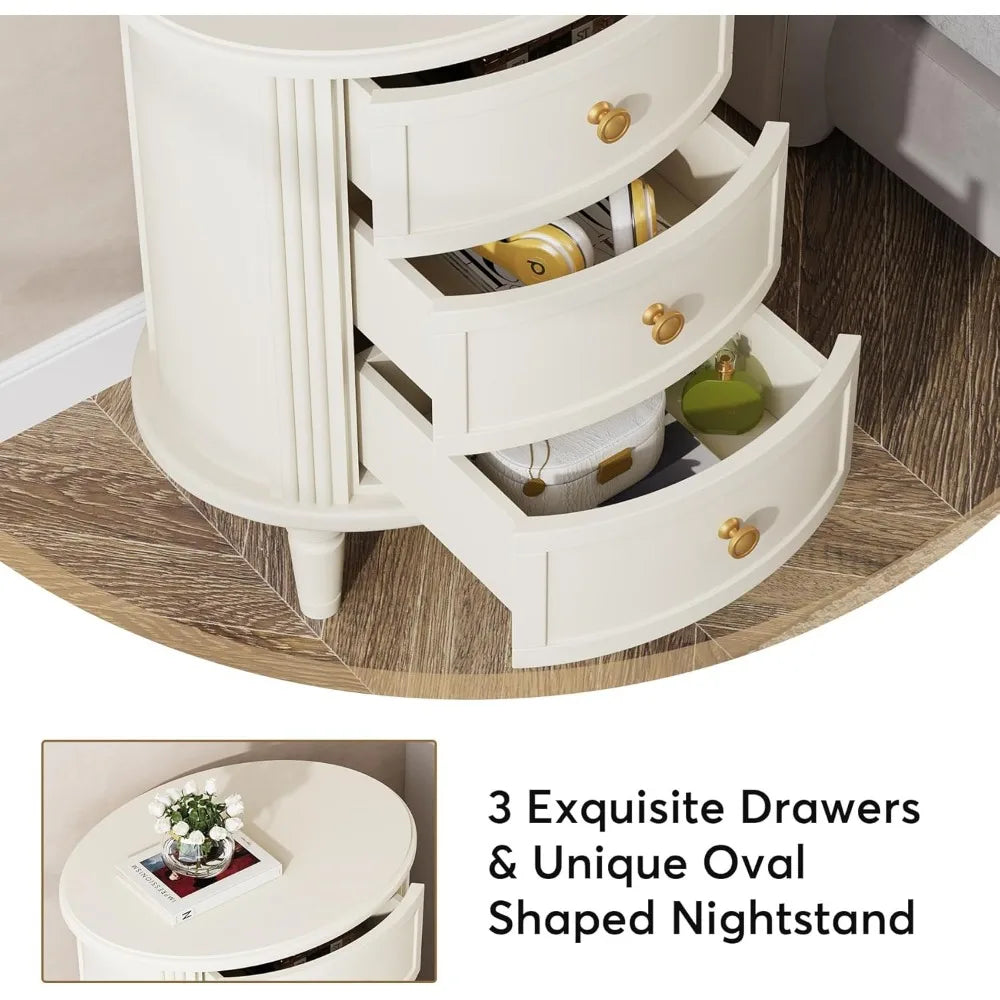 JOCELYN Oval Classic Wooden Nightstand with 3 Drawers - 19.68''