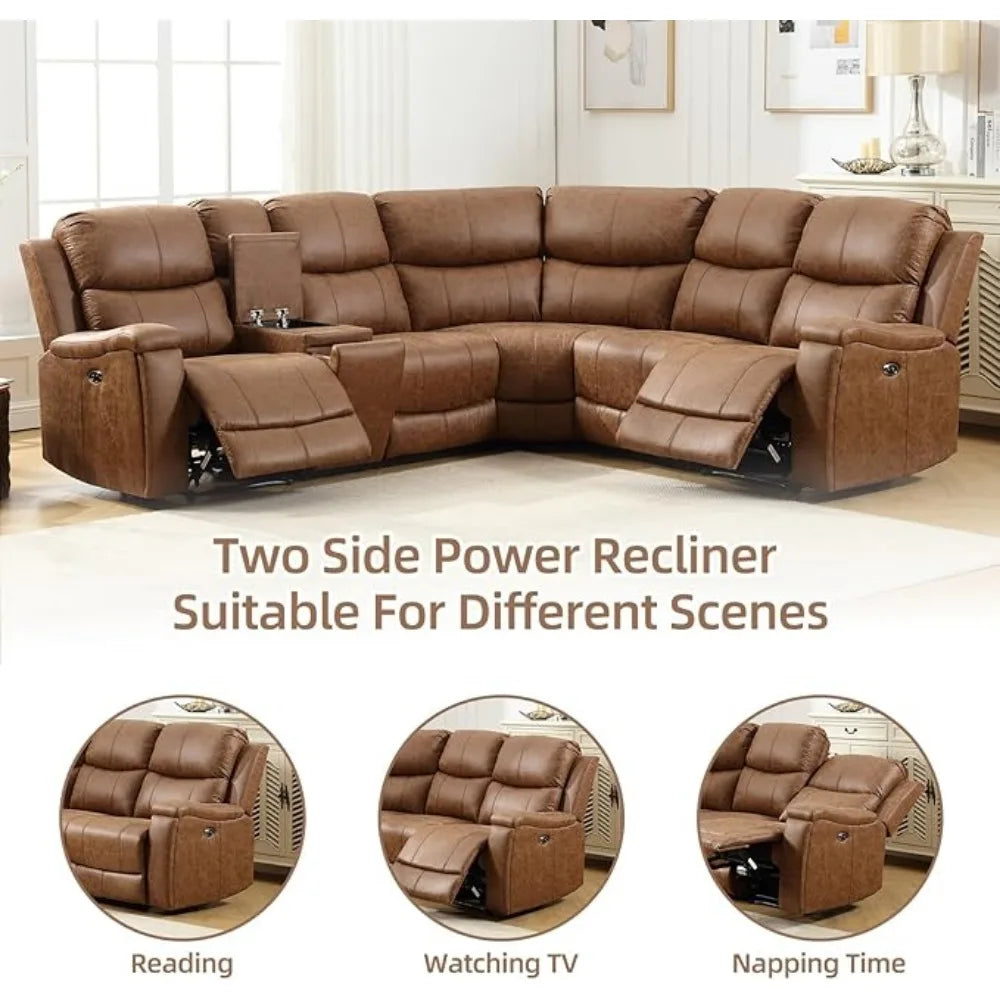 BENTILY Recliner Sectional Sofa with Console & Dual Recliner– 128" W
