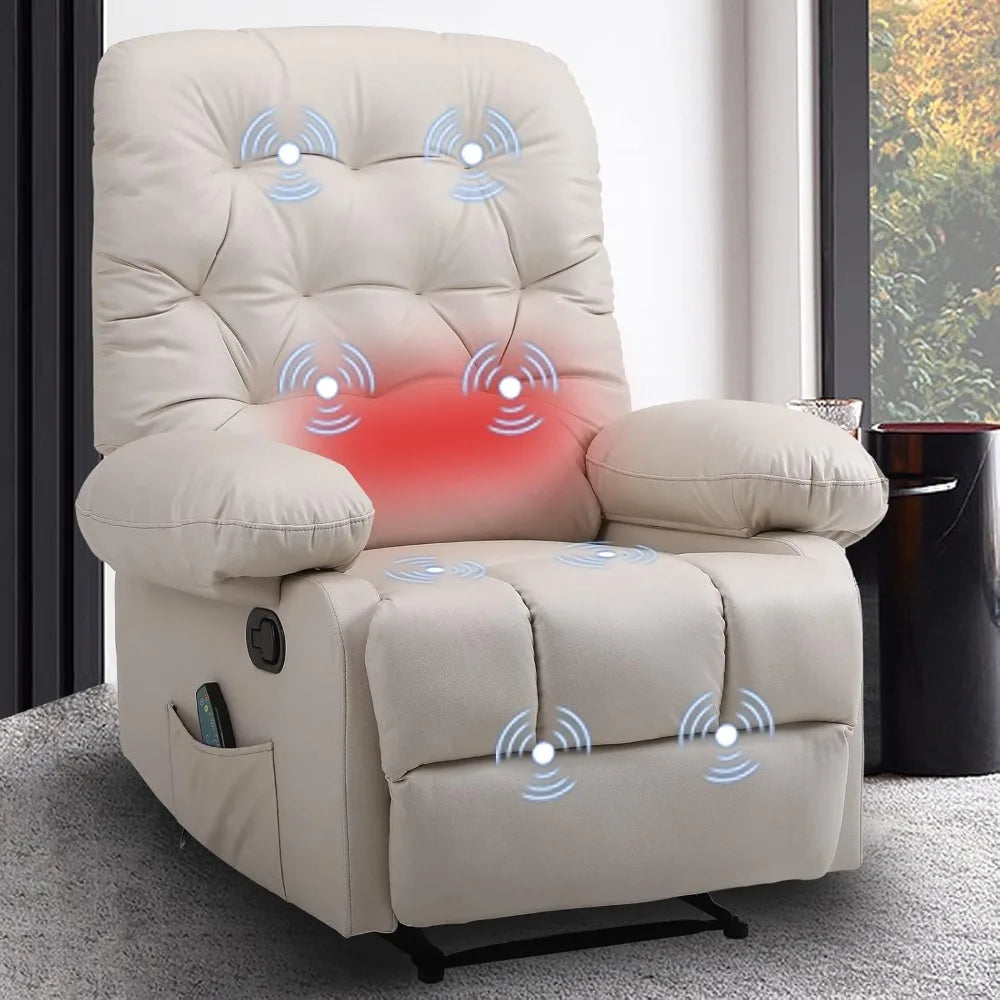 PENELOPE Manual Massage Recliner Chair with Heat, Tufted Fabric- 35.04" W