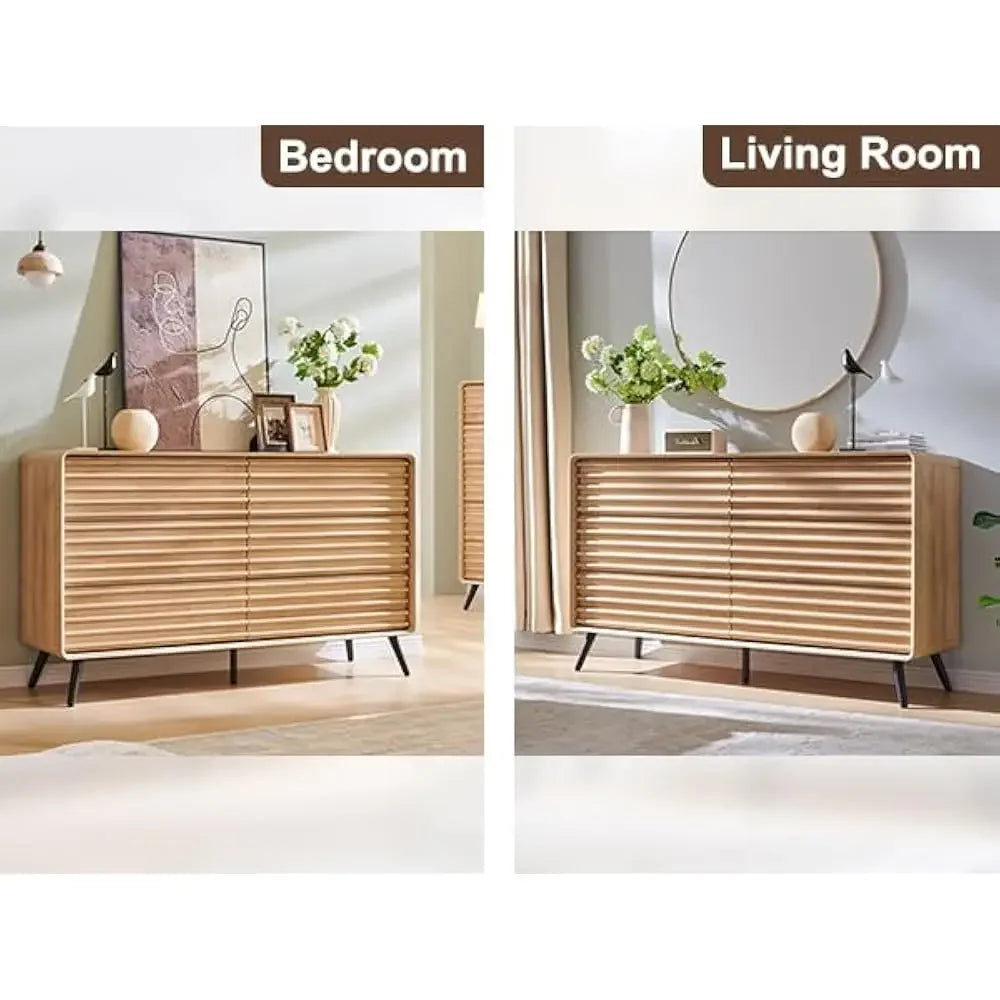 MILANI Mid-Century Modern 6-Drawer Fluted Wood Dresser – Wide Storage Chest | 54'' W