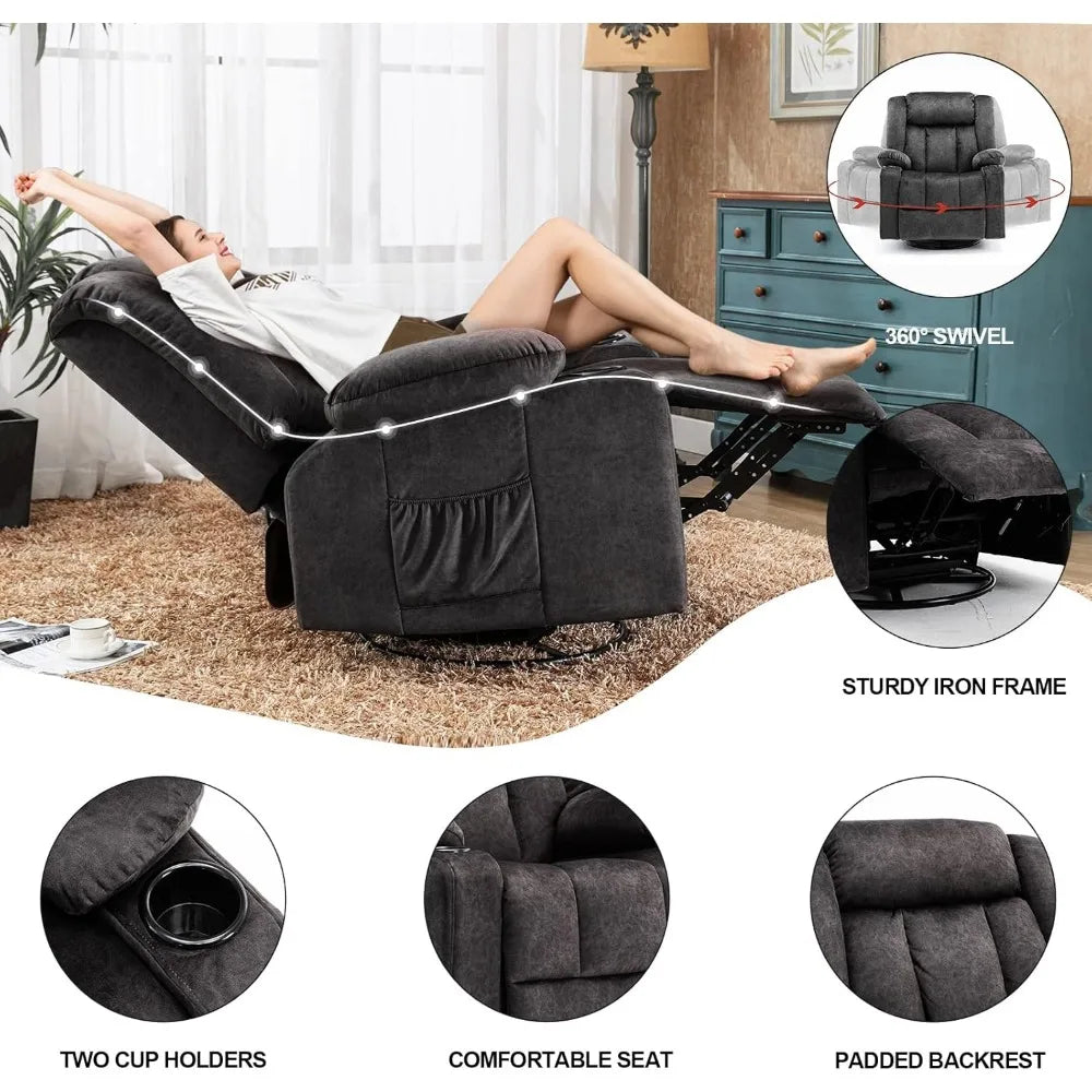 EVA Recliner Chair Massage Rocker with Heated 360° Swivel – 19.68" W