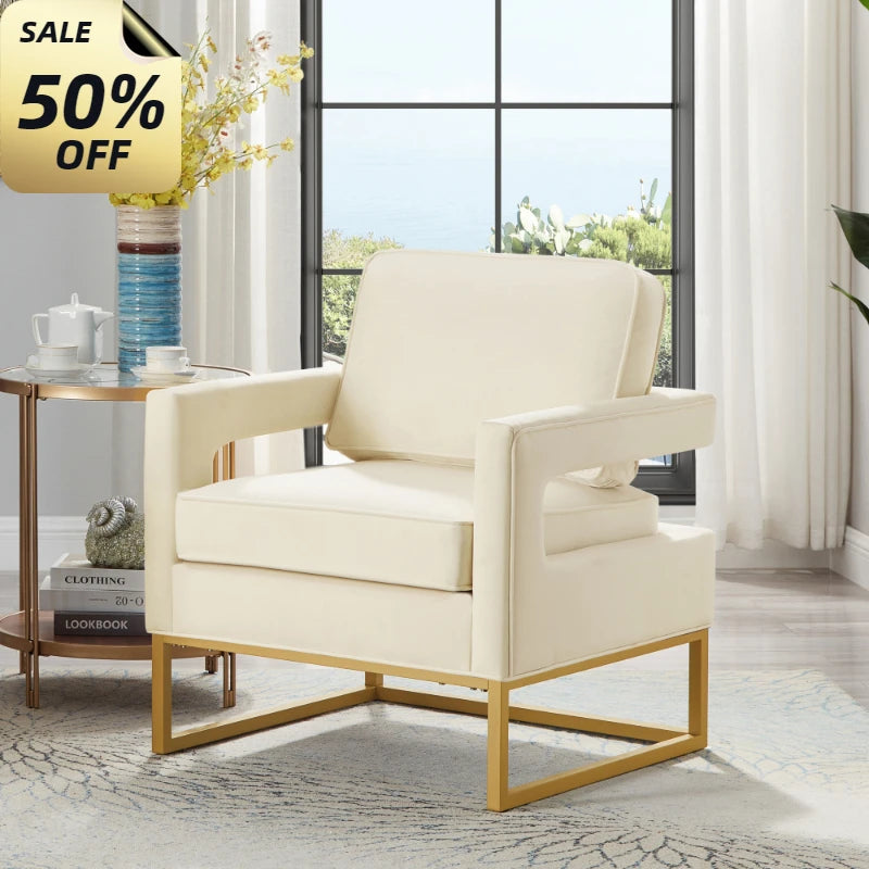 RYDER Modern Style Accent Chair – Velvet Upholstered Armchair with Gold Metal Base- 29" W
