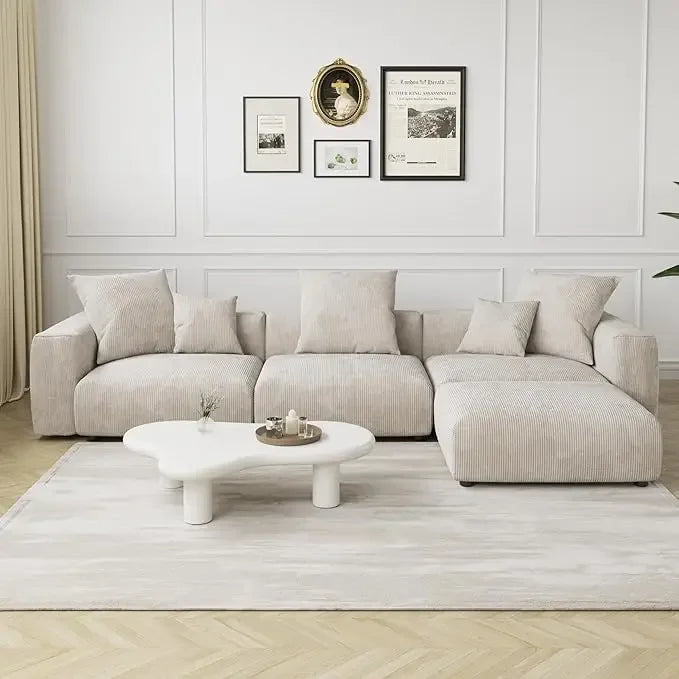 CARLOS Modern Minimalist L-Shaped Sectional Couch – Sofa with Chaise & Ottoman – 141.73"W