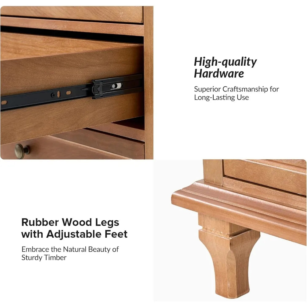 REGINA Farmhouse Nightstand Set of 2 with Charging Station, Pull-Out Shelf & Solid Wood Legs - 27''