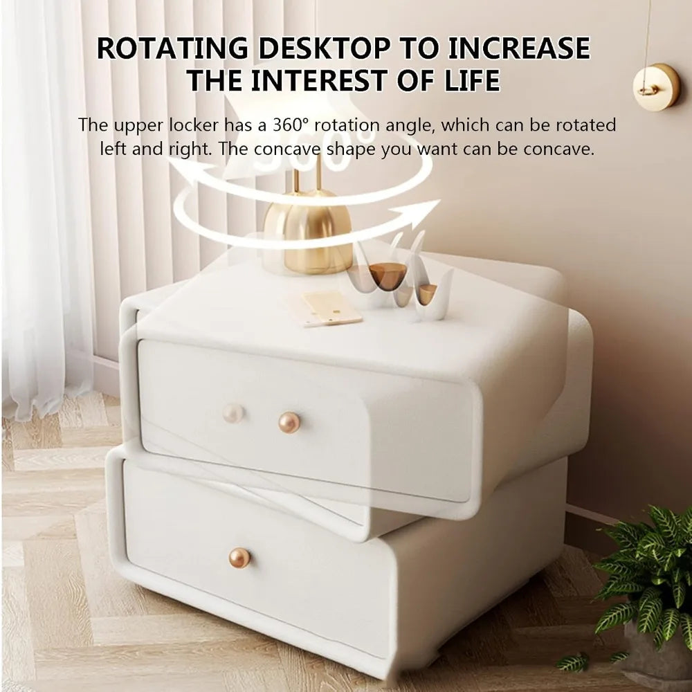 LOGAN Modern Cream Rotatable Wooden Nightstand - 19.69''