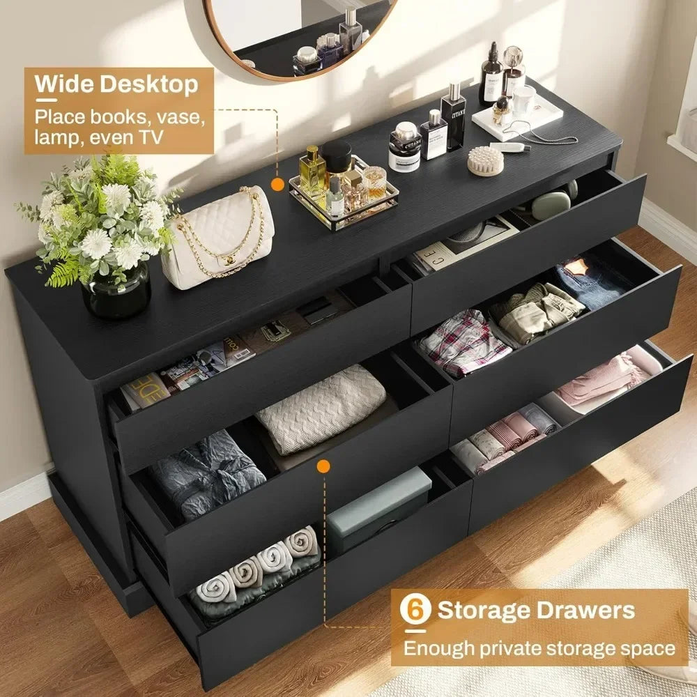 GIA Modern Minimalist 6-Drawer Wooden Dresser – Wide Storage Chest | 51.5'' W