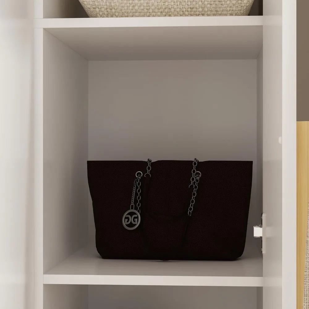 ASTRID Freestanding Wooden Closet Organizer with Shelves & 2 Hanging Rods
