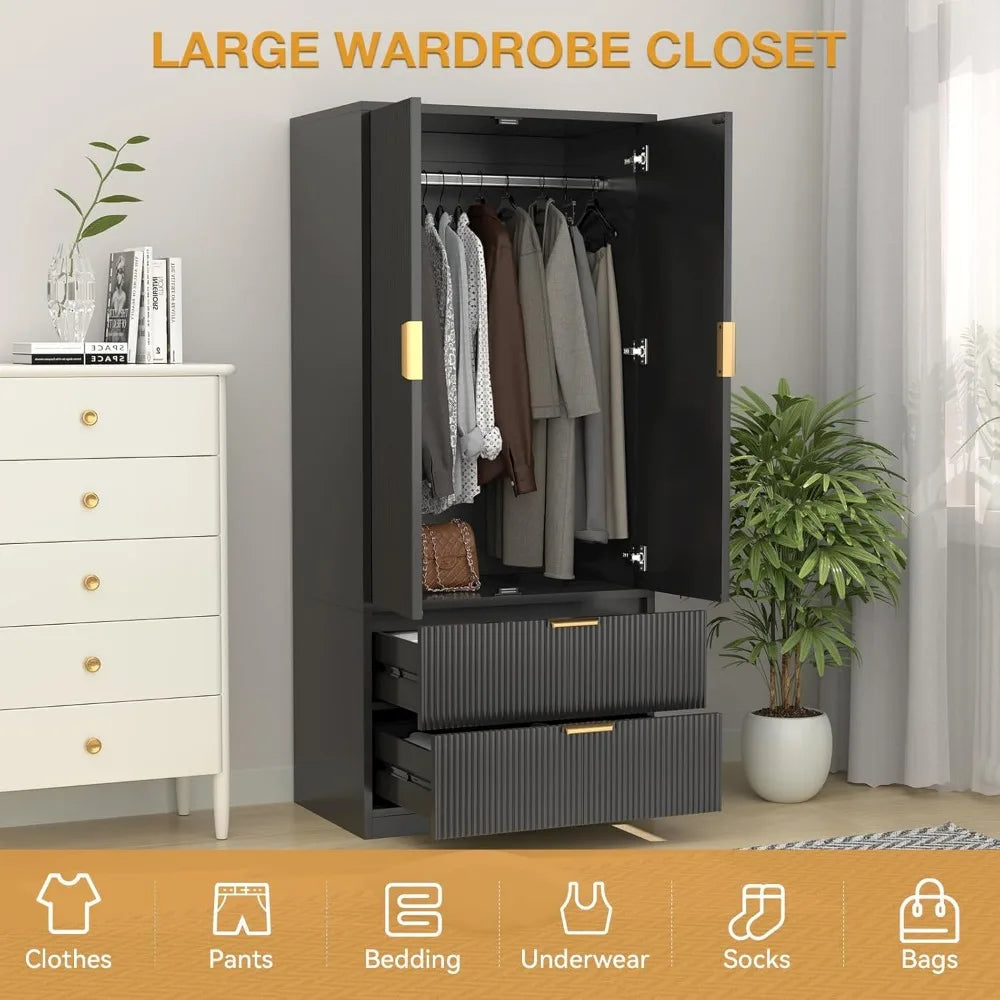 DALEYZA Modern Wooden Wardrobe Closet with Drawers – 31.5" Wide Armoire Cabinet