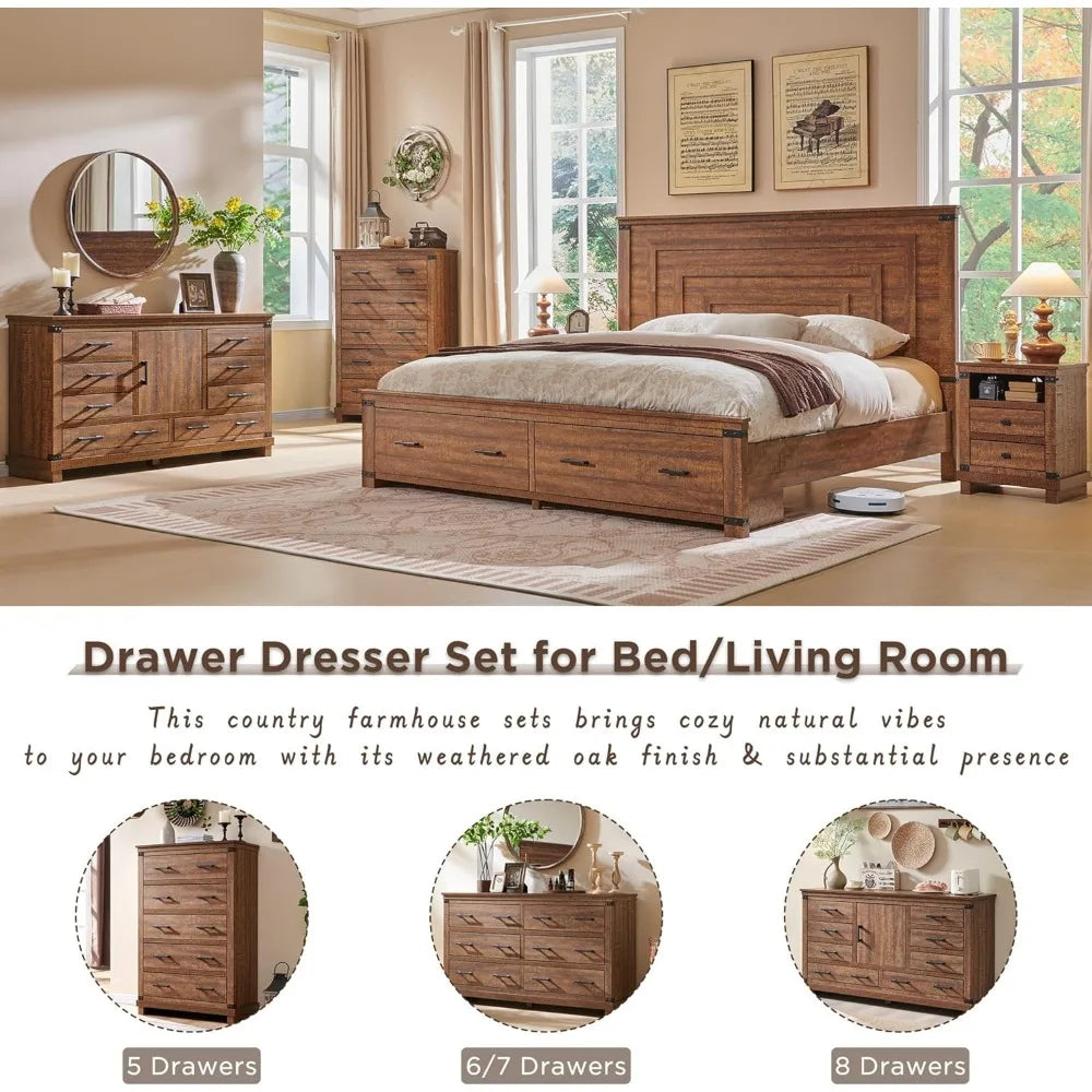 SELAH Rustic Farmhouse Nightstand with Charging Station – 18" Wooden End Table with Storage Drawers