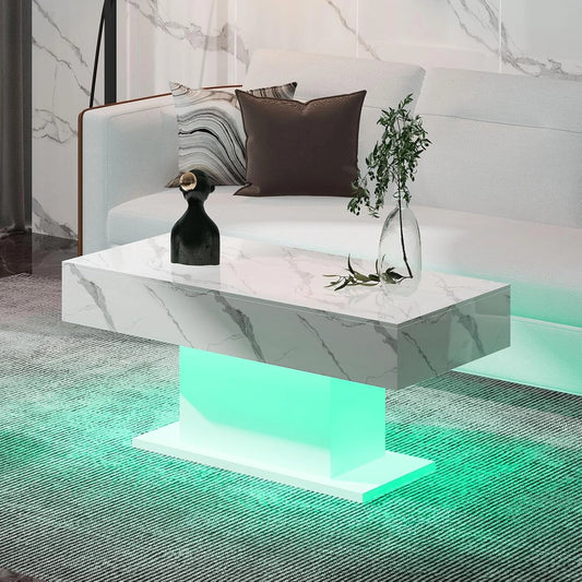 PIPER Lunara High Gloss Modern LED Coffee Table – Rectangular Center Table – 43.3"W
