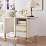 NINA Luxury End Table with Charging Station, Faux Marble Top & Gold Accents - 18''