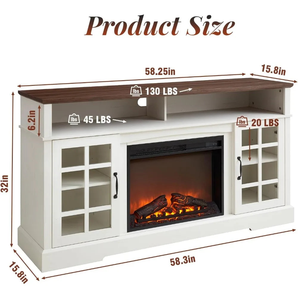 JULIAN 65" Fireplace TV Stand, Entertainment Center with Storage - 58" W