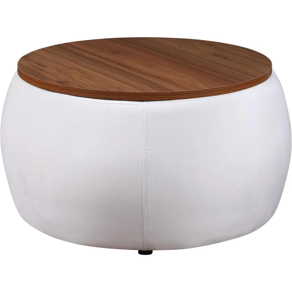 KAYLA Round Velvet Ottoman Storage Coffee Table – 26"W
