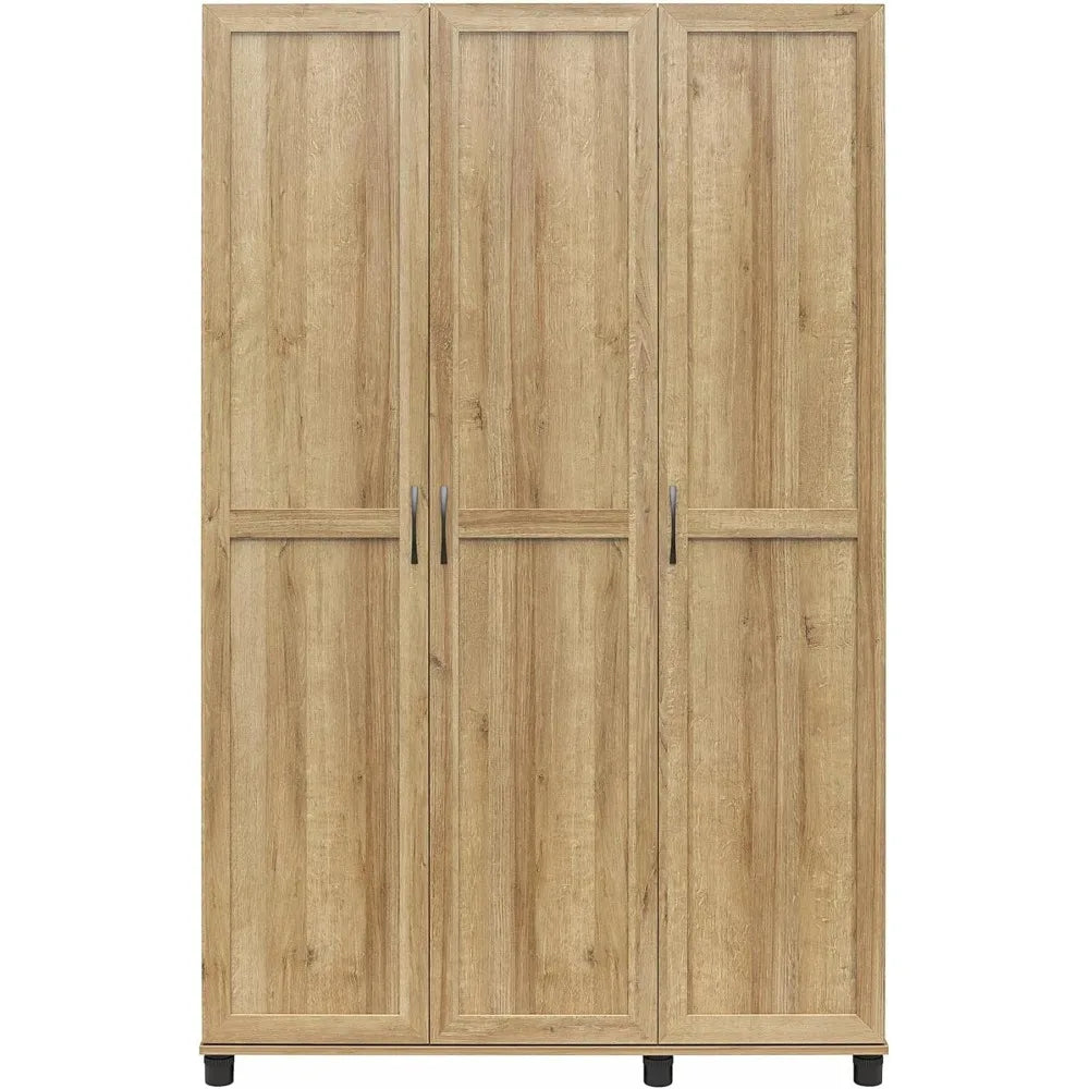 MAKENNA Natural Modern Basin 3-Door Adjustable Shelves Wardrobe