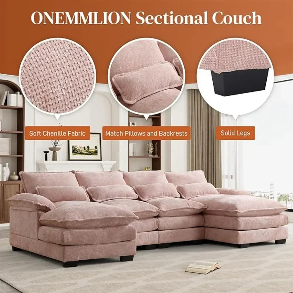 TRISTAN Modern Cloud Style Chenille U-Shaped Sectional Sofa - 110.63"W