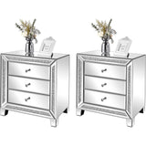 JULIANNA Mirrored Glam Nightstand Set of 2 - 23" Wide 3-Drawer Bedside Tables