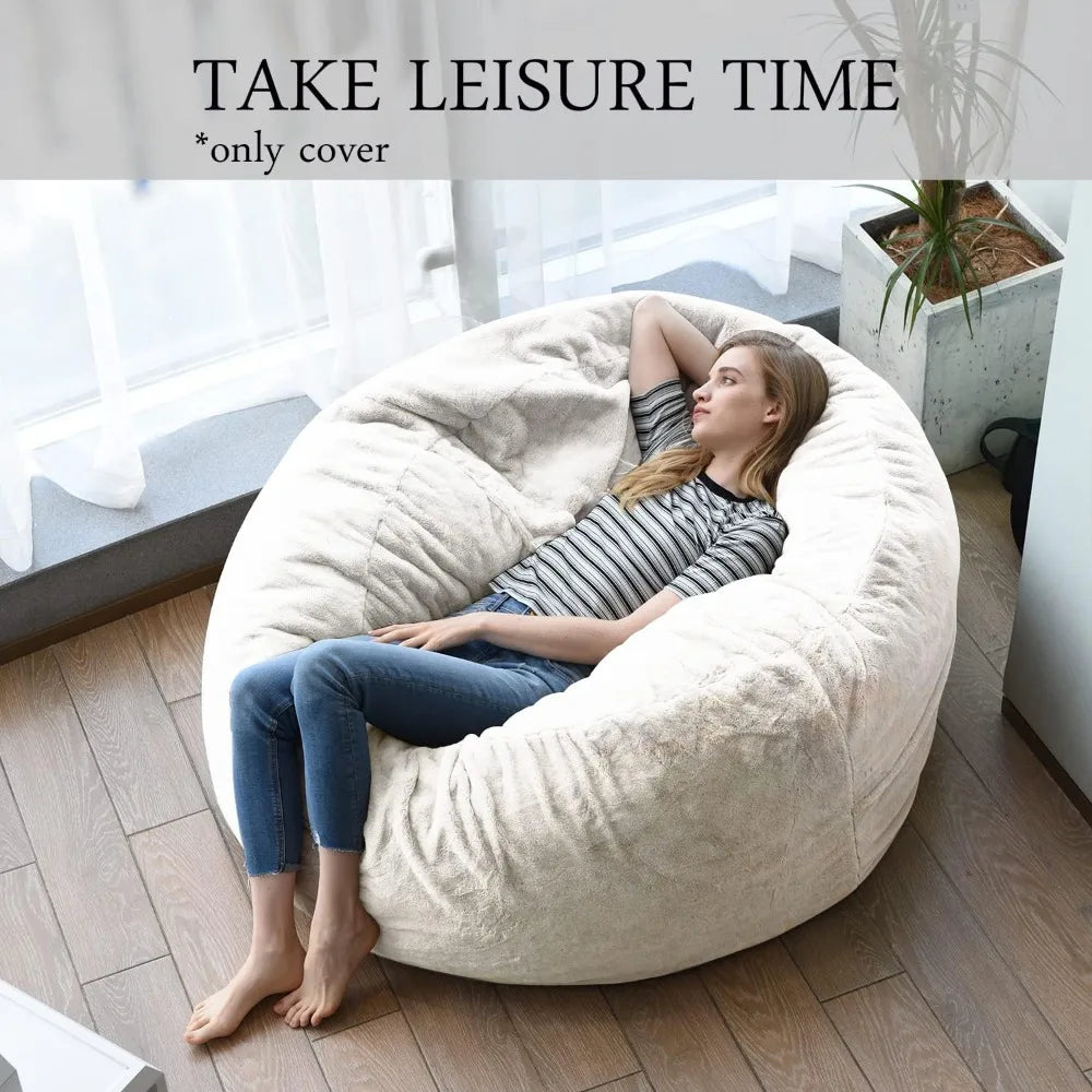 SAIGE LuxeFur 4FT Faux Fur Bean Bag Cover – Plush Lounge Chair Style | 47'' W