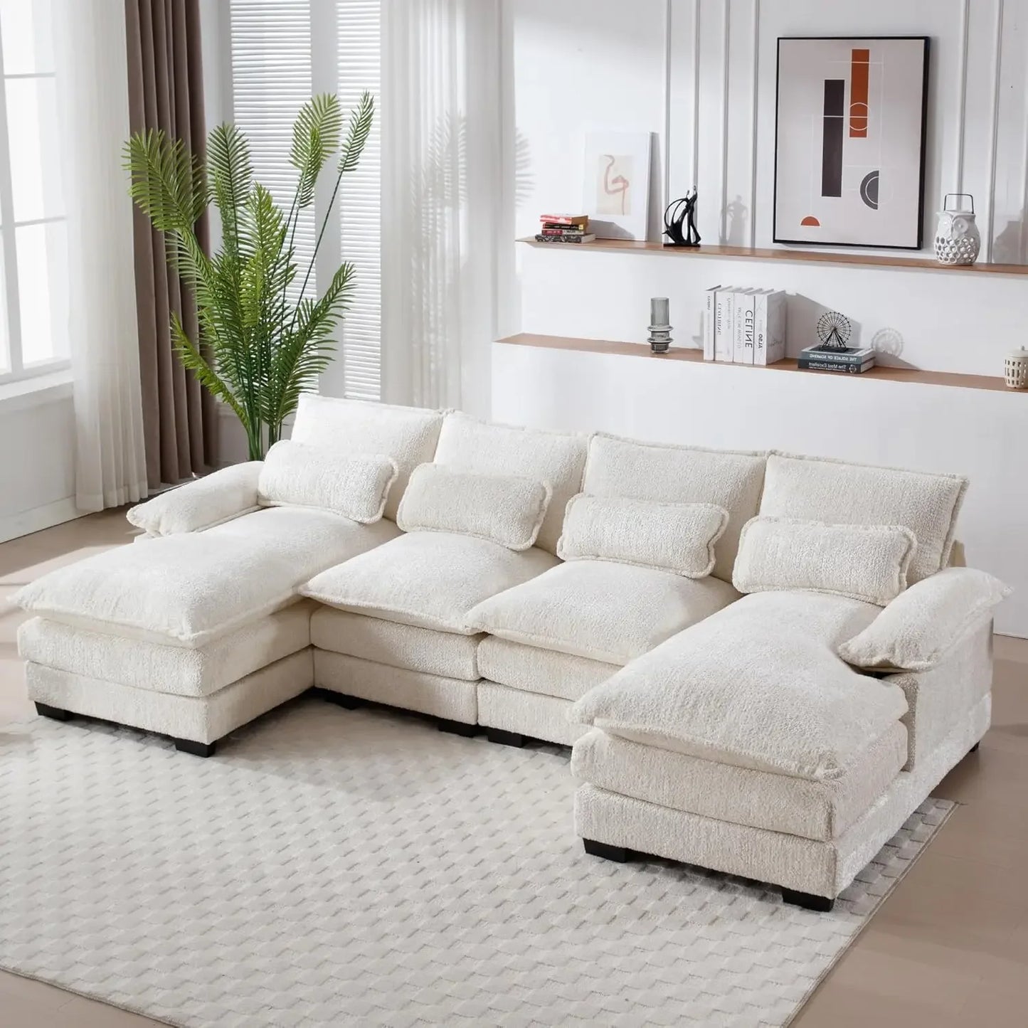 NAOMI Cloud Haven Modern U-Shaped Sectional Sleeper Sofa – Chenille Fabric Couch – 110.63"W