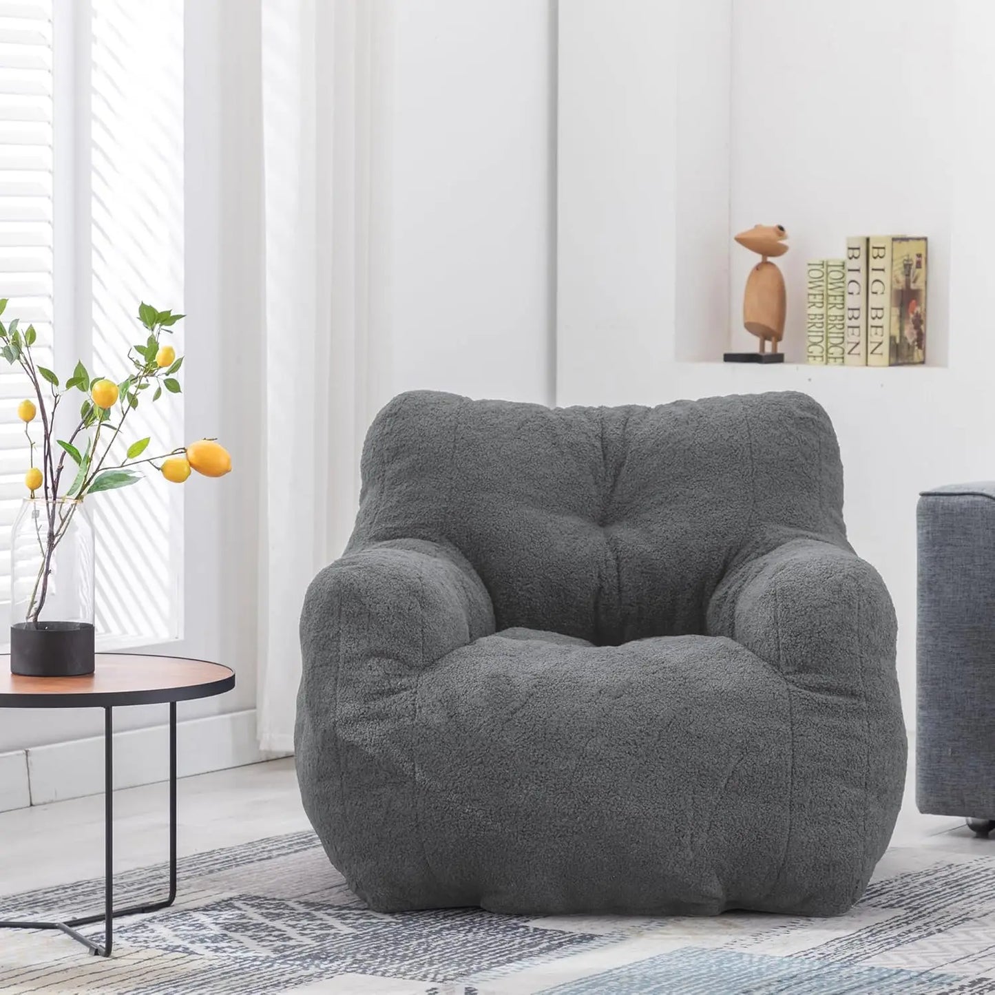 REMINGTON Selorra Tufted Sherpa Bean Bag Chair - Cozy Lounge Style - 34.25"W