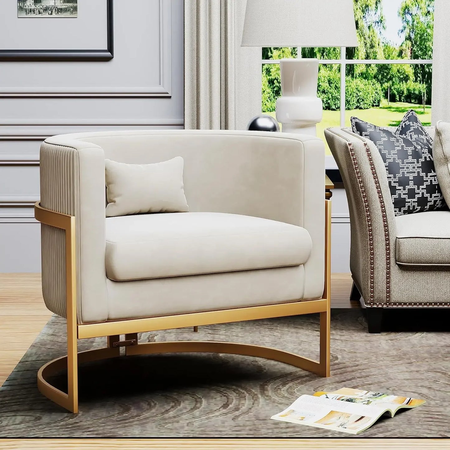 MICAH Brown Faux Leather Barrel Accent Chair – Modern Upholstered Armchair - 31" W