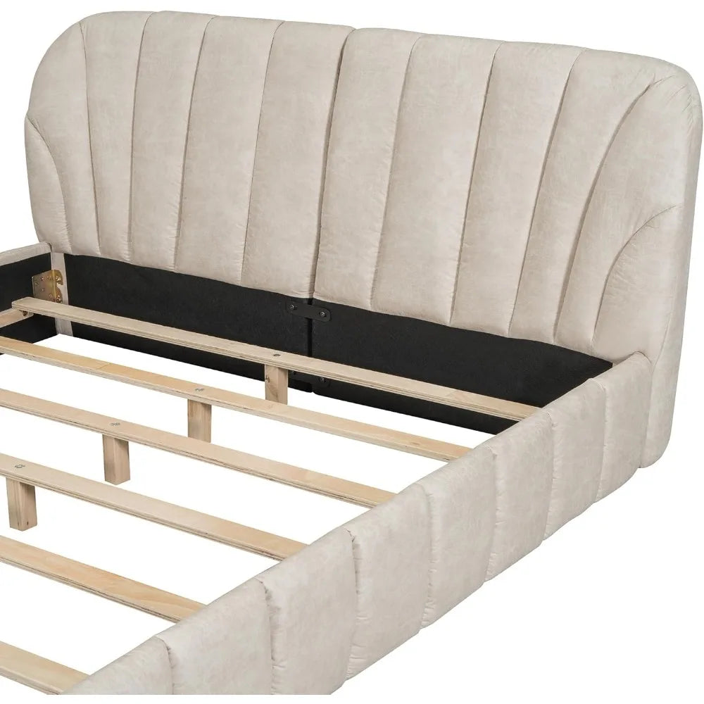 OLIVIA Elegant Modern Upholstered Platform Bed Frame | Queen Size 64.4" Wide Fabric Bed