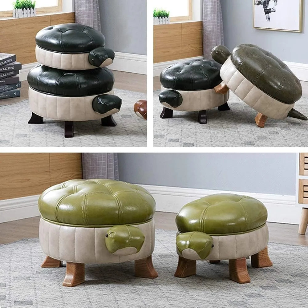 SADIE Turtle Upholstered Ottoman Pouf – Modern Faux Leather Foot Stool–15.7" W