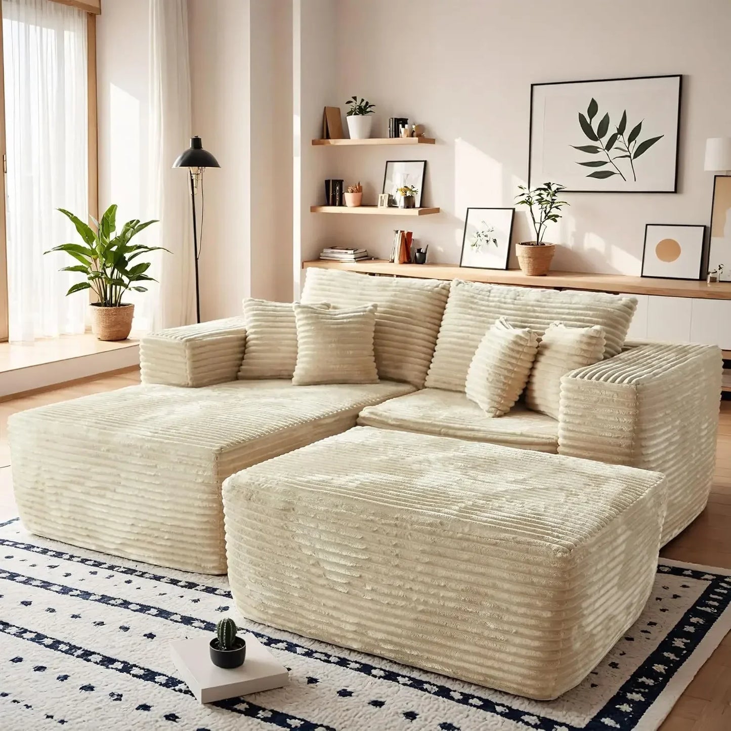 RYLAN Modern Cloud Corduroy Sofa Bed – Deep Seat Plush Sectional Couch | 80"W