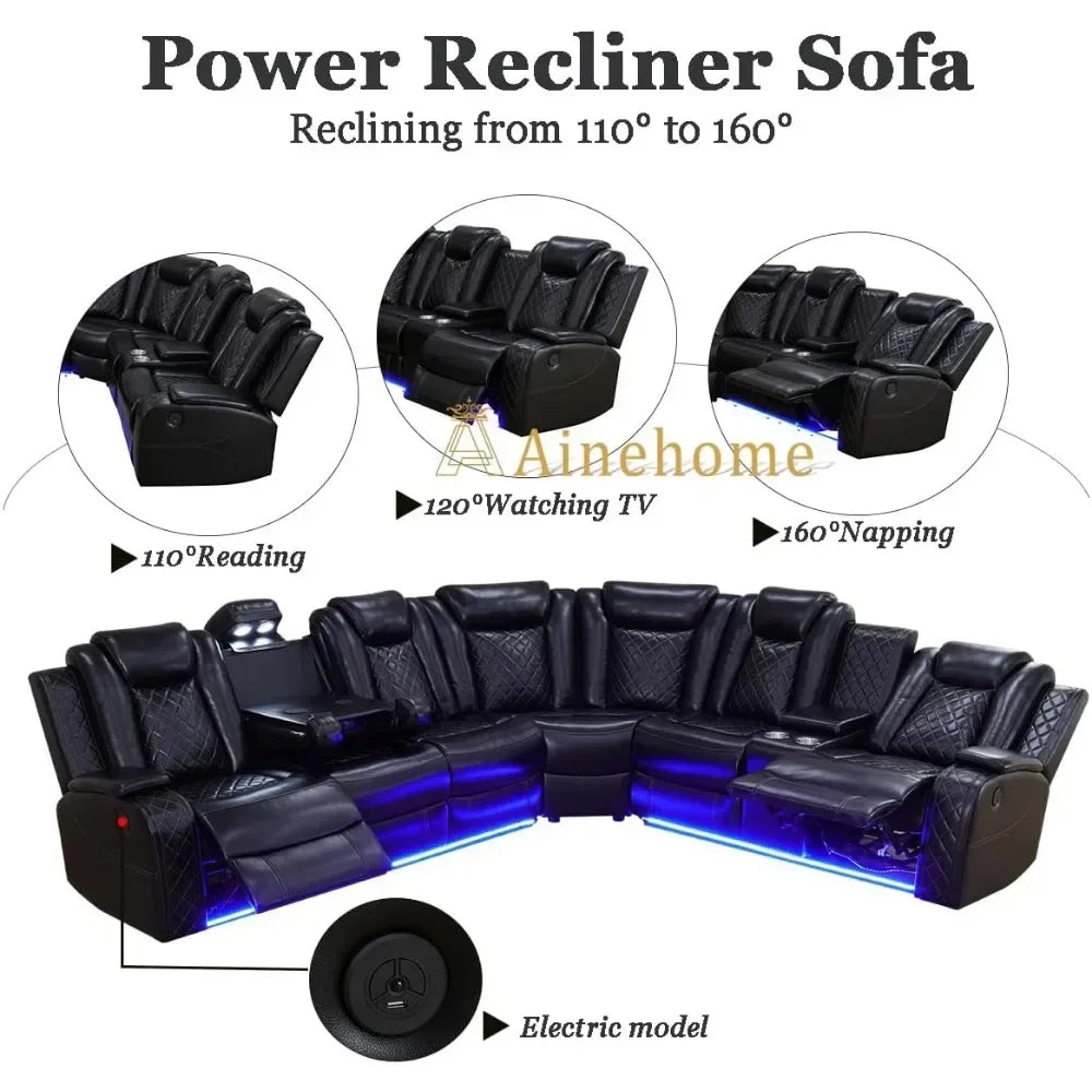 GIANNA Power Recliner Sectional Sofa Set with LED Lights & Storage-37" W