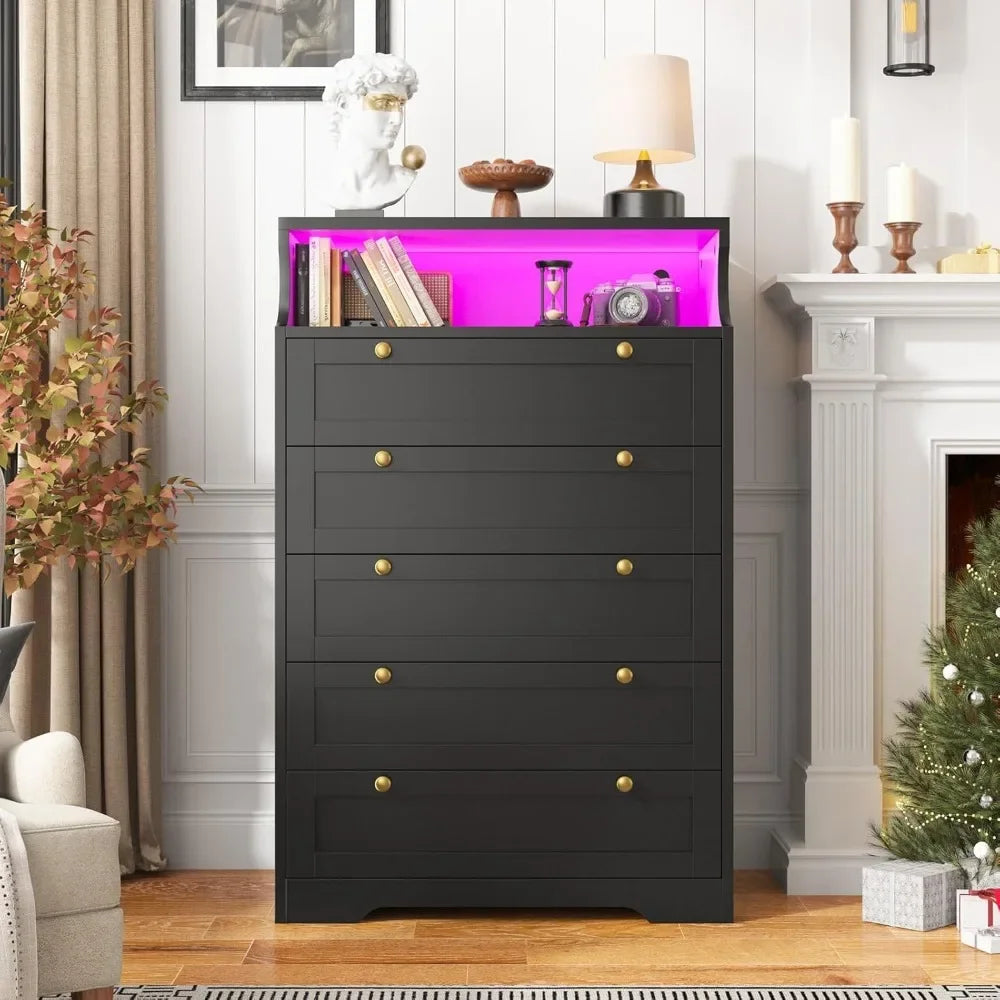 JULIET Modern LED Bedroom Dresser with 5 Drawers - 31.5'' Wide