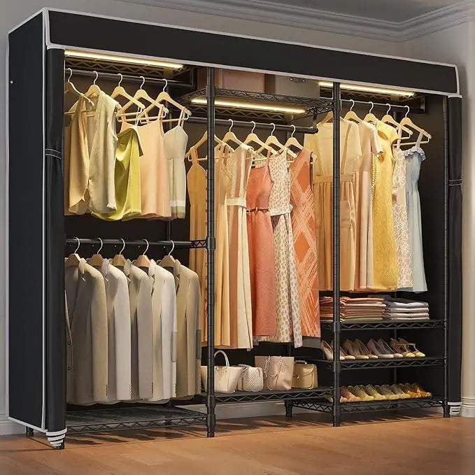 MICHELLE Wardrobe Rack – Metal Portable Closet Organizer with Cover & Adjustable Shelves