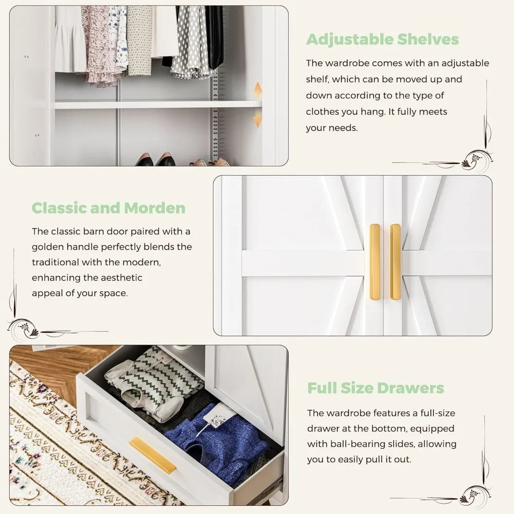 JOY Metal Barn Door Wardrobe Closet with Drawer – 31.5" Wide Steel Armoire
