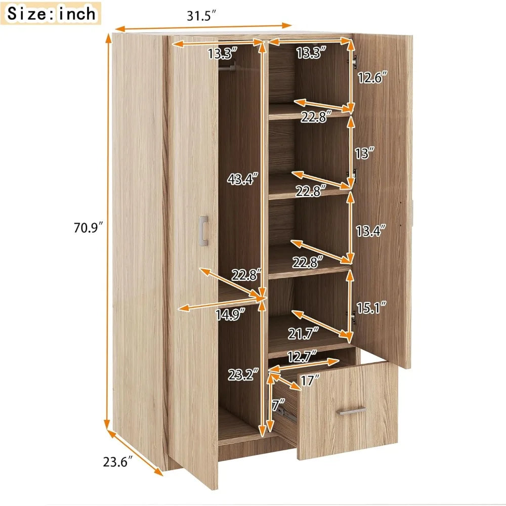 ALISON TimberHue Classic Wooden Wardrobe – 2-Door Freestanding Closet Cabinet