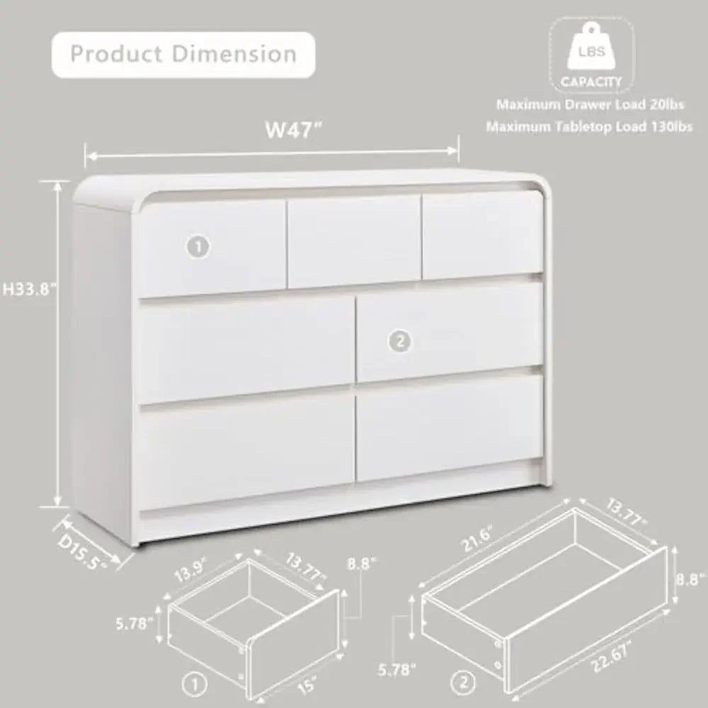 JANE Modern 47" Wide Wooden Dresser with Curved Profile - Mid Century Chest of Drawers