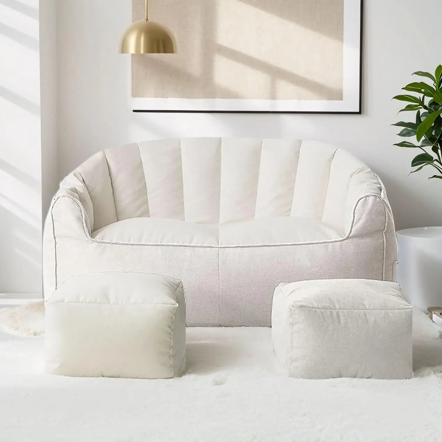 ARIELLE Modern Crescent Bean Bag Loveseat Sofa with Footrests – Cotton Fabric Couch - 45"W