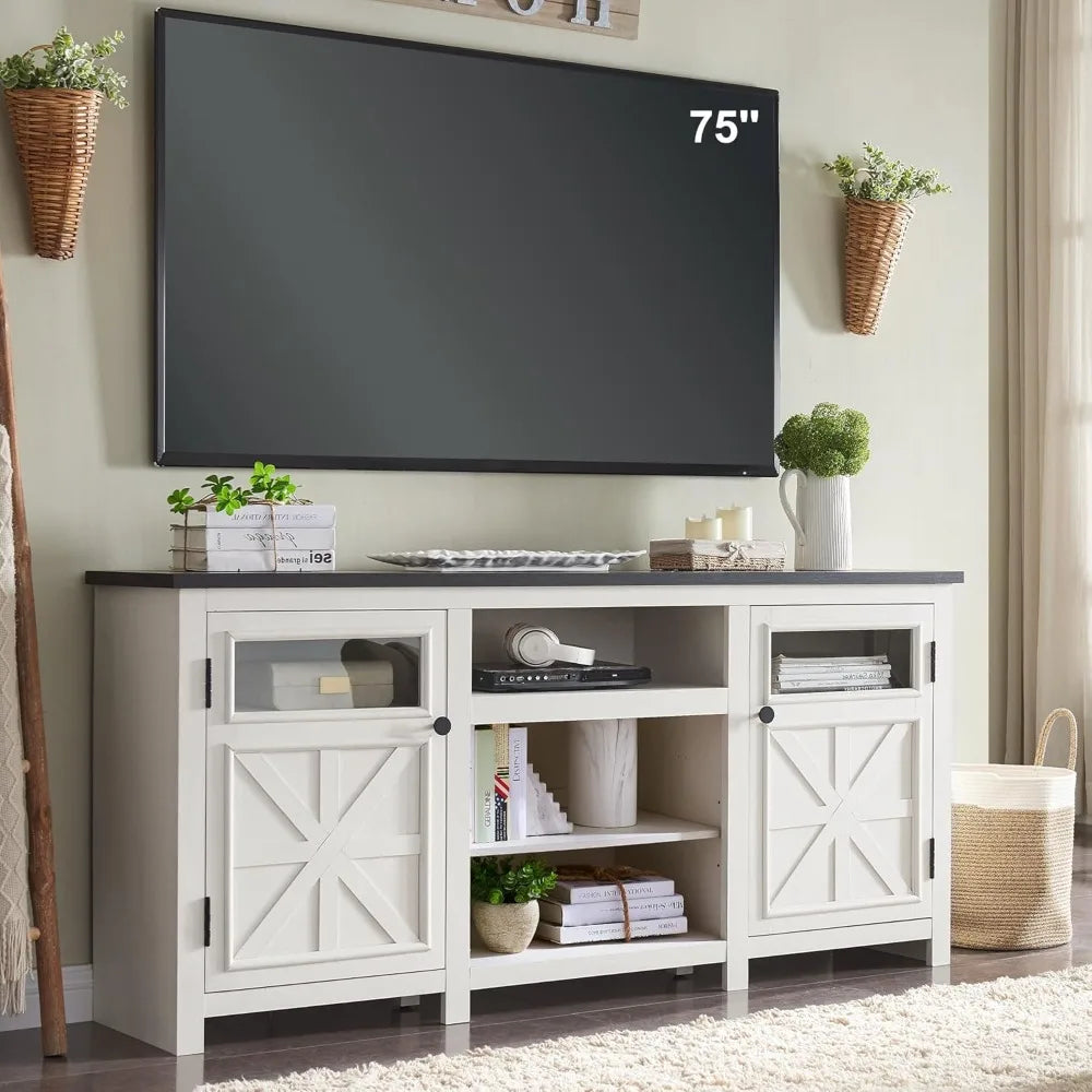 MADELYN Rustic Modern TV Stand with Barn Doors - 66"W