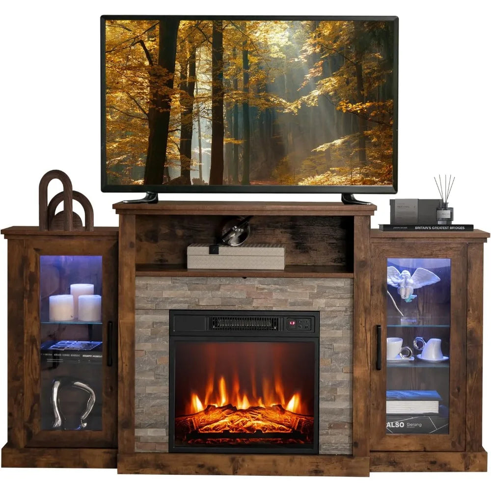 ENESIS LED Lights and APP Control, Wooden Entertainment Center - 59" W