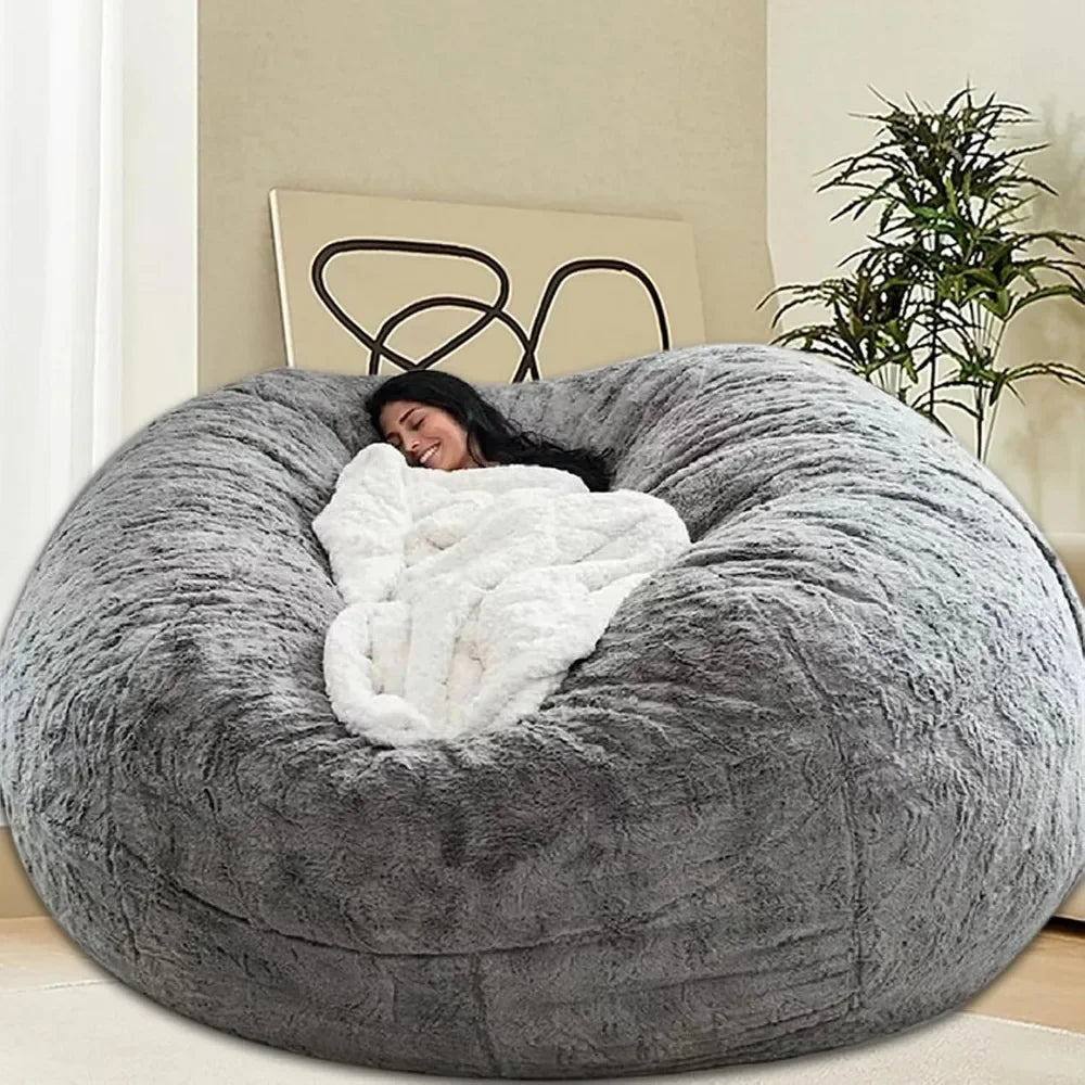 BRYNN HushNest Fluffy Faux Fur Giant Bean Bag Chair Cover - 70'' Wide Ergonomic Floor Sofa