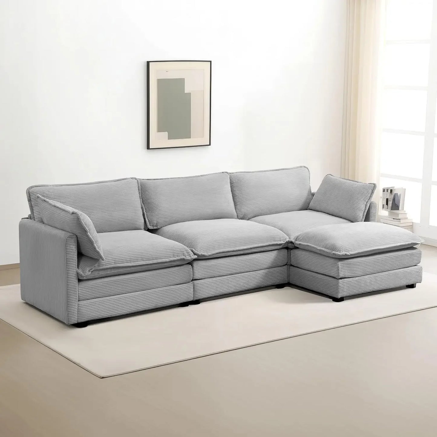 ALANA Velarno Corduroy Oversized Modular L-Shaped Sectional Sofa – Modern Style – 112.2"W