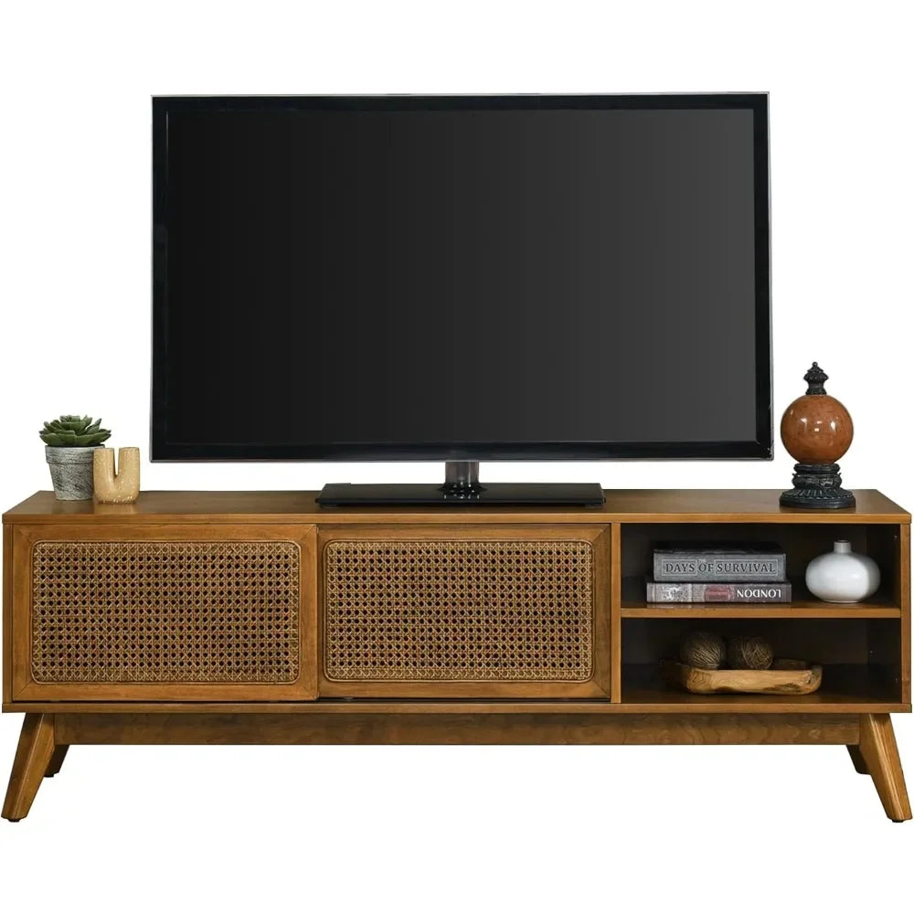 AUSTIN Modern TV Stand with Rattan Cabinet Doors – 65 W"