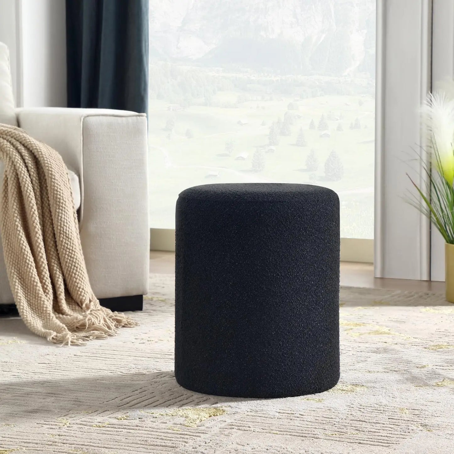 VIOLET Modern Round Ottoman with Soft Padded Seat-14.57" W
